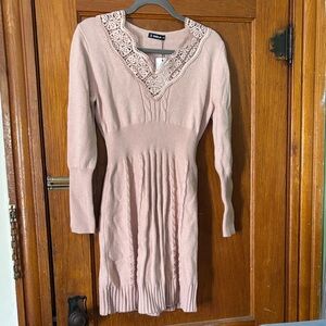 Elegant Blush Long Sleeve Dress with Lace by Sheilay